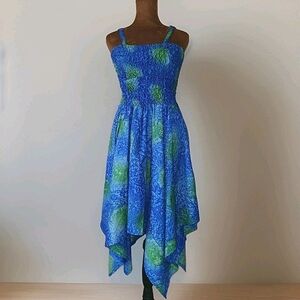 Rima Dress Asymmetrical Hem Blue Green One Size Sleeveless Beach‎ Lightweight